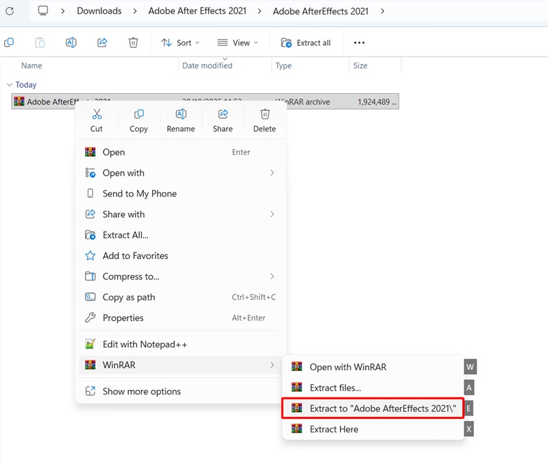 Giải nén file After Effects 2021 Giải nén file After Effects 2021
