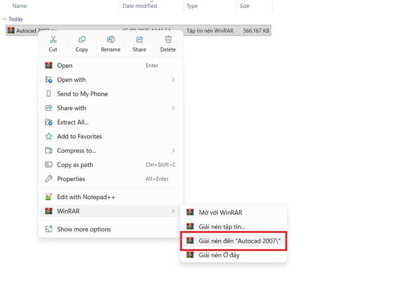 Giải nén file AutoCAD 2007