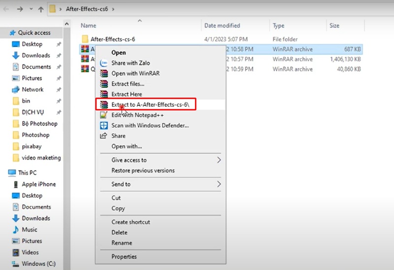 Giải nén file kích hoạt After Effects CS6 Giải nén file kích hoạt After Effects CS6
