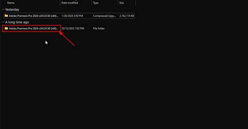 Giải nén và mở file Adobe Premiere Pro 2024