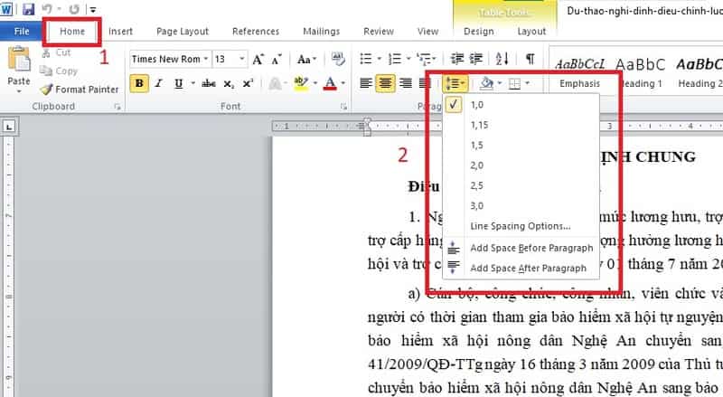 Tăng hoặc giảm giá trị Before và After để giãn dòng hợp lý Chọn tab Layout, dùng mục Spacing để chỉnh khoảng cách dòng
