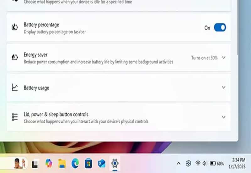 Cách hiển thị phần trăm pin qua cài đặt trên Windows 11 Hướng dẫn bật phần trăm pin trong cài đặt Win 11