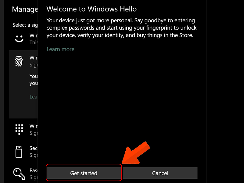 Nhấn Get Started và nhập mã PIN để xác thực Nhấn Get Started