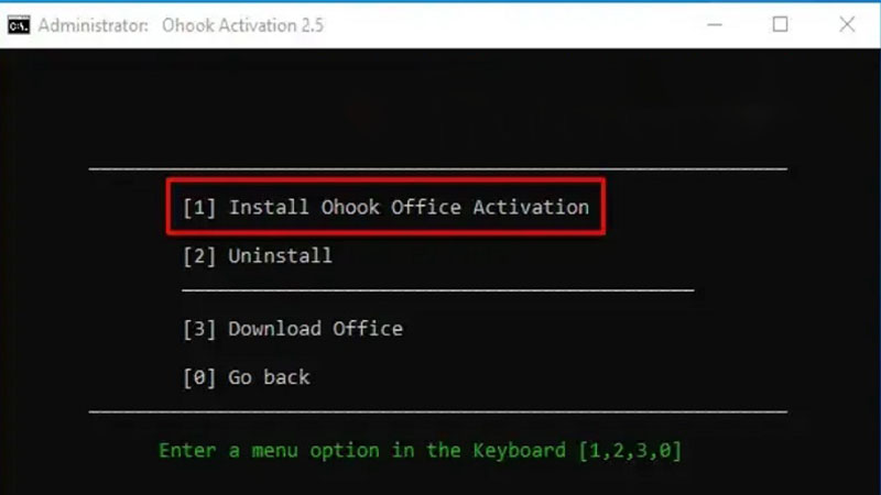 Nhấp chuột chọn số 1 - Install Ohook Office Activation Chọn số 1 - Install Ohook Office Activation