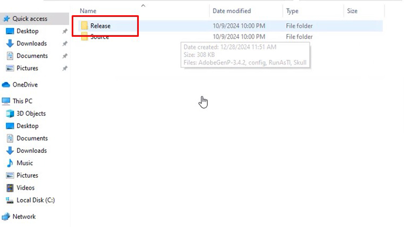 Chọn vào thư mục Release