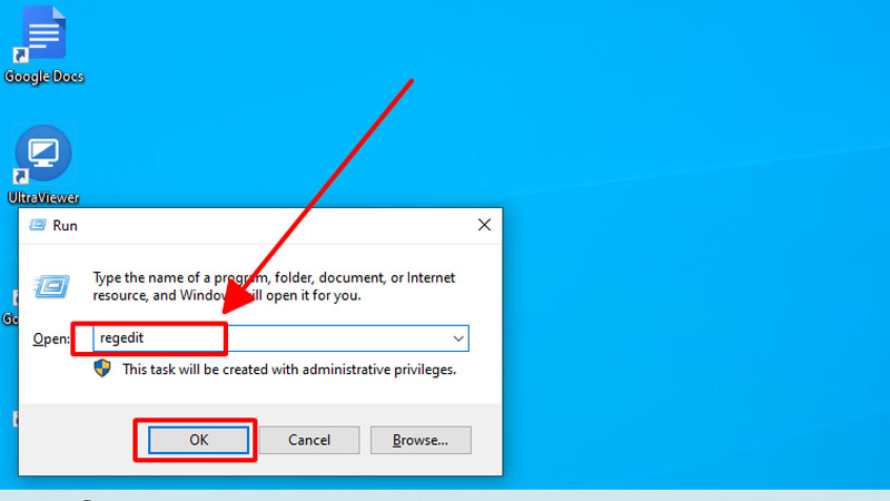 Nhập lệnh regedit vào và bấm Enter Nhập lệnh regedit