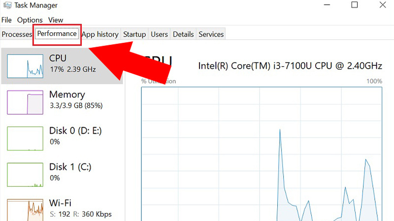 Nhấp chuột chọn Performance (Hiệu năng) Chọn Performance (Hiệu năng)