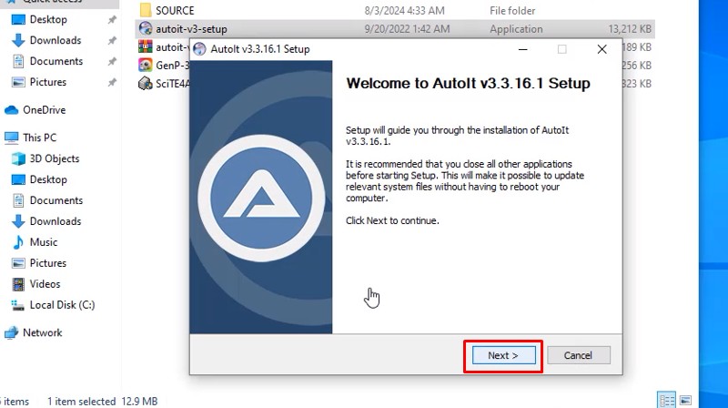 Khi cửa sổ cài đặt AutoIt xuất hiện nhấn Next Khi cửa sổ cài đặt AutoIt xuất hiện nhấn Next