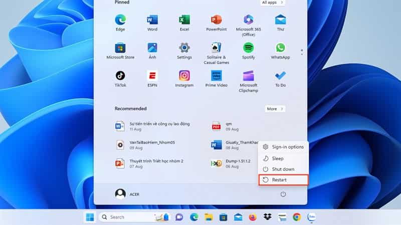 Tắt máy hoàn toàn rồi nhấn nút nguồn khởi động lại