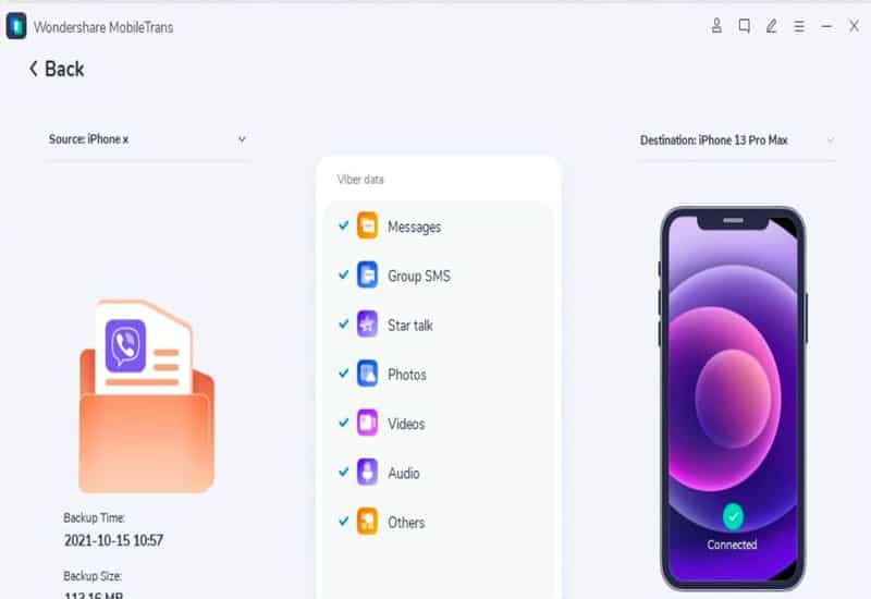 MobileTrans hỗ trợ sao lưu và phục hồi dữ liệu Viber an toàn Dùng MobileTrans để khôi phục tin nhắn Viber nhanh trên máy tính