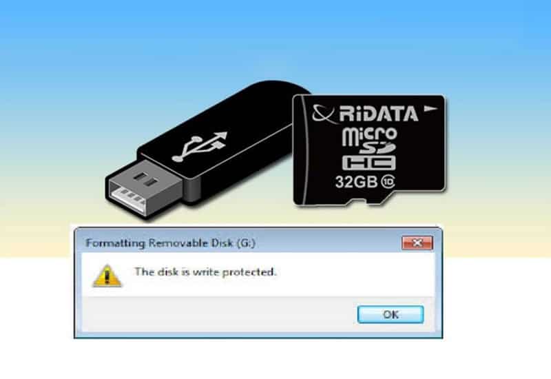 Do virus, phần mềm hoặc thiết lập Registry ngăn ghi dữ liệu Lỗi do khóa bảo vệ ghi vật lý trên USB hoặc thẻ nhớ