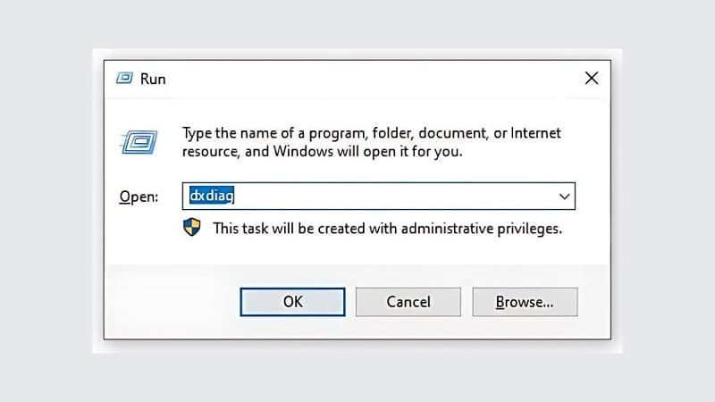 Nhập lệnh dxdiag vào ô trống