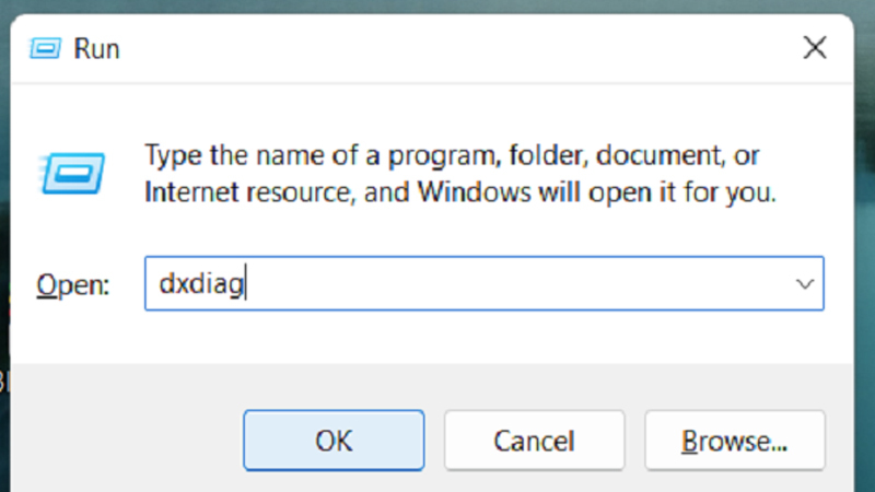 Nhập chữ “dxdiag” và bấm chọn vào OK Nhập chữ “dxdiag”