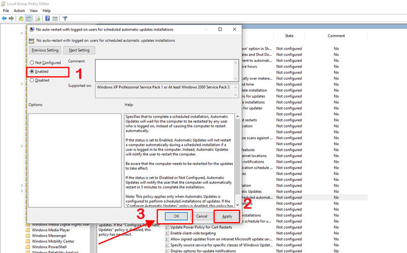 Nhấp vào mục Apply sau đó OK để tắt thông báo bằng cách thay đổi Group Policy Nhấp vào mục Apply sau đó OK