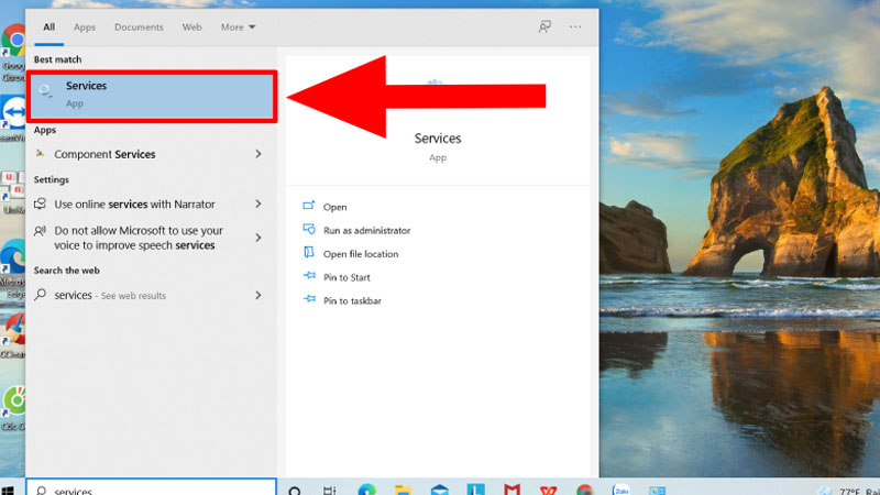 Mở giao diện Services Mở services