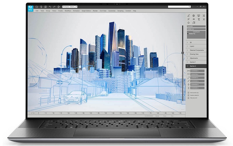 Tần số quét 60Hz đem lại trải nghiệm đồ họa mượt mà, tuyệt vời Màn hình 17 inch FHD+ của Dell Precision 5760 hiển thị hình ảnh sống động