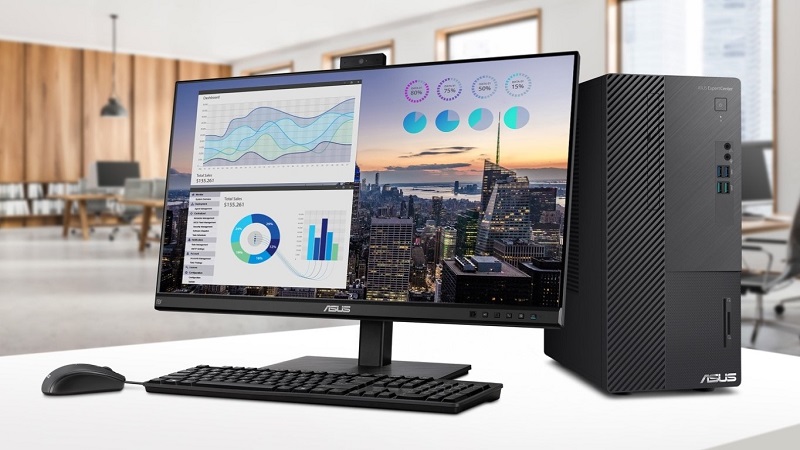 Máy tính văn phòng Asus nổi bật với hiệu năng mạnh mẽ, thiết kế thanh lịch và đa dạng cổng kết nối