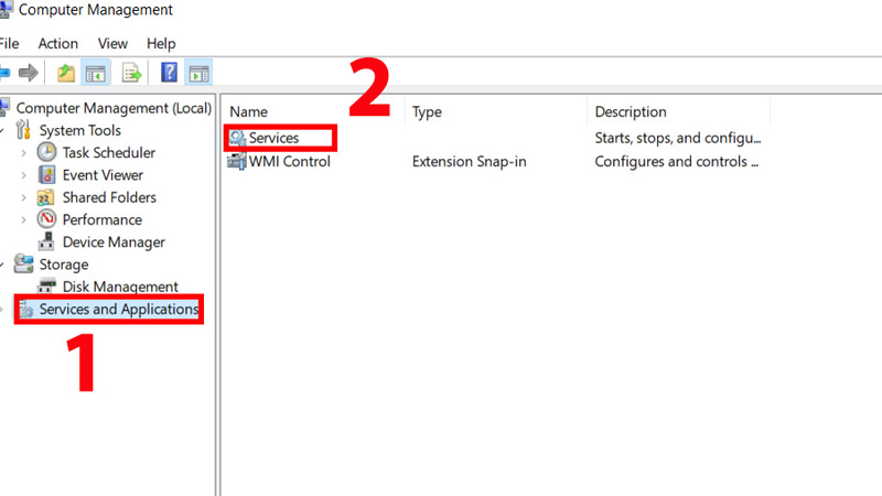 Chọn mục Services and Applications rồi chọn Services