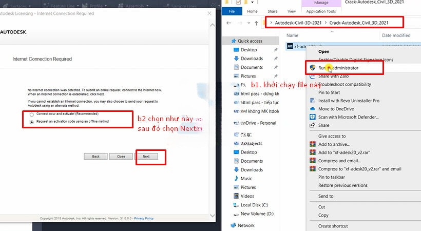 Mở file kích hoạt Autodesk Civil 3D 2021 dưới quyền Administrator Mở file kích hoạt Autodesk Civil 3D 2021 dưới quyền Administrator