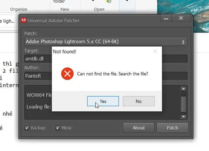 Một thông báo trên Adobe Lightroom xuất hiện chọn Yes Một thông báo trên Adobe Lightroom xuất hiện chọn Yes