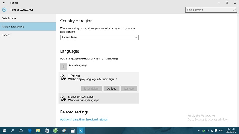Hoàn thành cài đặt ngôn ngữ win 10