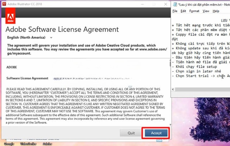 Nhấn Accept để đồng ý với các điều khoản After Effects 2018 Nhấn Accept để đồng ý với các điều khoản After Effects 2018
