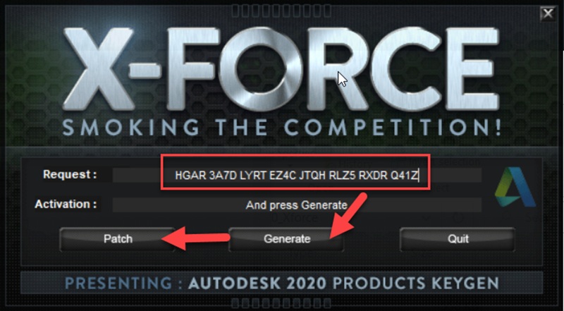 Nhấn chọn Generate, sau đó chọn Patch để tạo mã kích hoạt Nhấn chọn Generate, sau đó chọn Patch để tạo mã kích hoạt