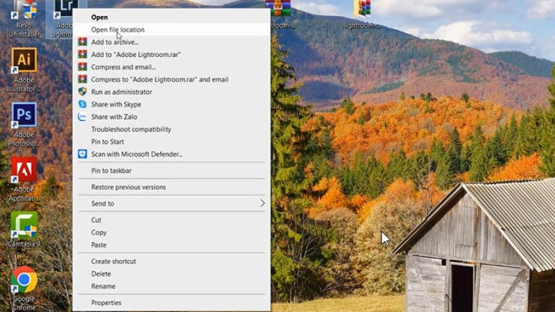 Nhấn chuột phải vào Adobe lightroom chọn Open file location Nhấn chuột phải vào Adobe lightroom chọn Open file location