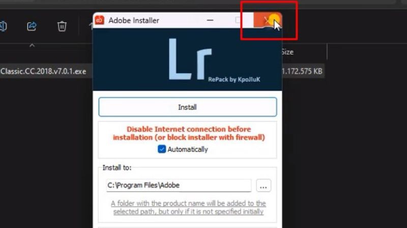 Nhấn dấu “X” để tắt xuất hiện thông báo gốc phải