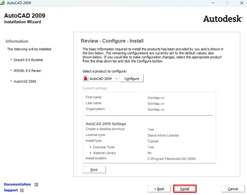 Nhấn “Install” để chuyển qua bước tiếp theo
