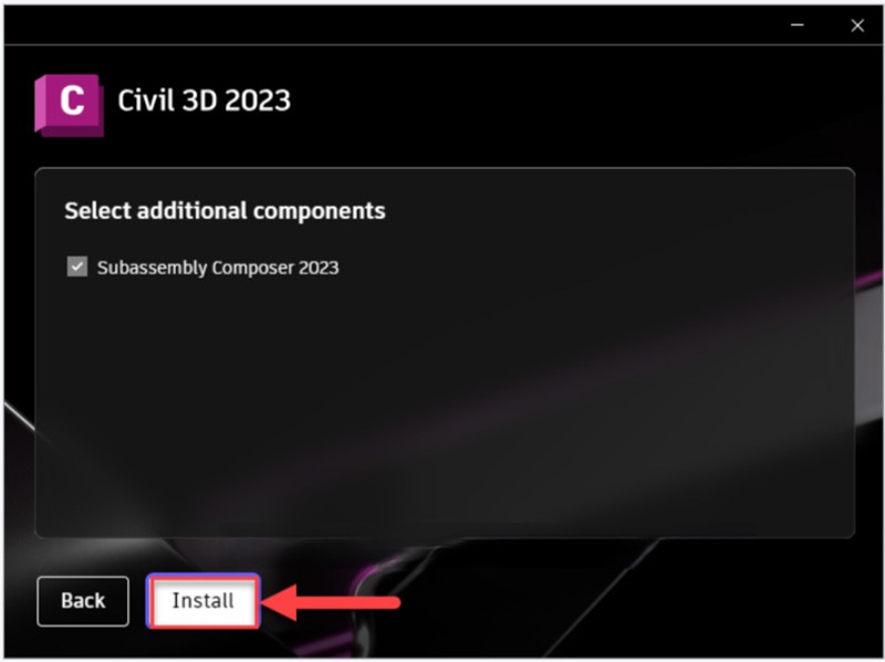 Nhấn Install để bắt đầu cài đặt Civil 3D 2023 Nhấn Install để bắt đầu cài đặt Civil 3D 2023