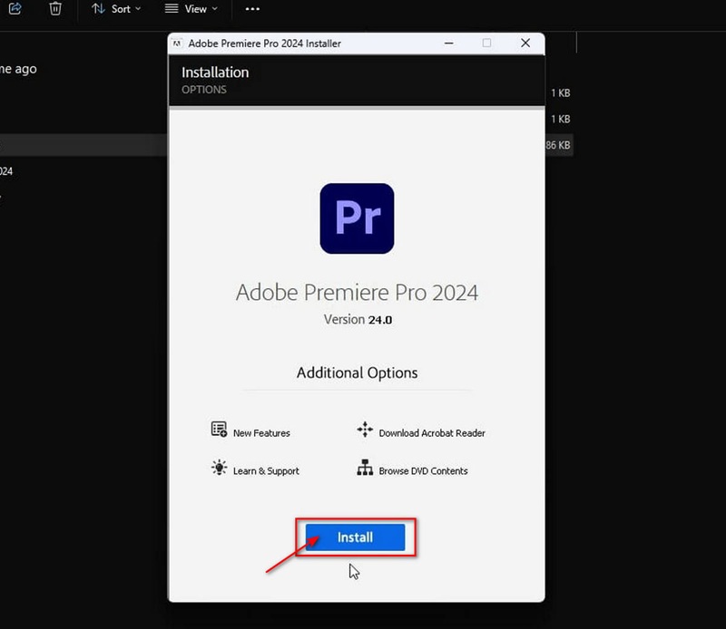 Nhấn Install để tiếp tục cài đặt Adobe Premiere CC 2024