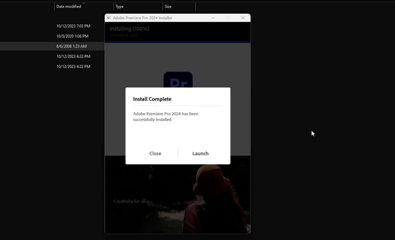 Nhấn Launch để khởi động Adobe Premiere Pro 2024 khi cài xong