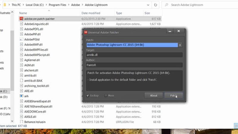 Nhấn Patch đế tiến hành kích hoạt Lightroom CS6 Nhấn Patch đế tiến hành kích hoạt Lightroom CS6