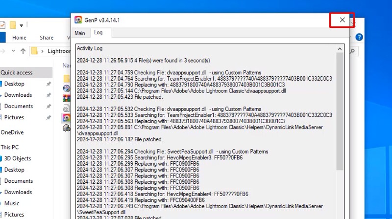 Nhấn X để đóng cửa sổ hoàn tất việc cài đặt và kích hoạt Adobe Lightroom Classic 2025 Nhấn X để đóng cửa sổ hoàn tất việc cài đặt và kích hoạt Adobe Lightroom Classic 2025