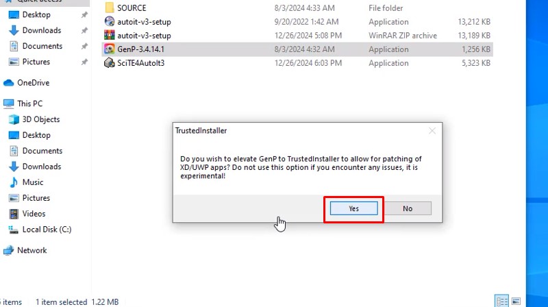 nhấn Yes để tiếp tục cài đặt GenP-3.4.14.1.exe nhấn Yes để tiếp tục cài đặt GenP-3.4.14.1.exe