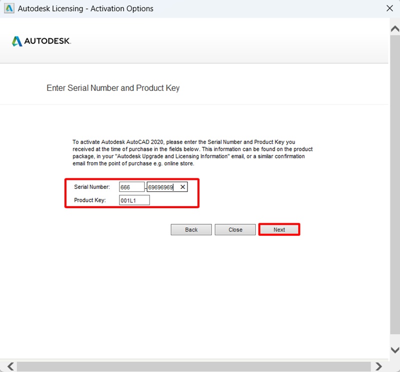 Nhập thông tin Serial Number và Key Product