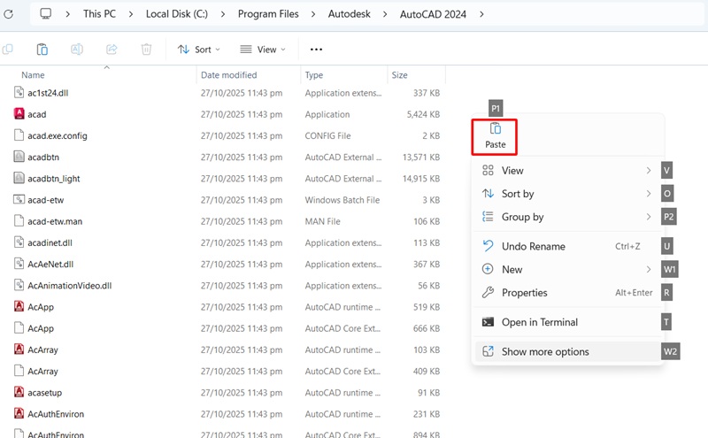 Paste file Acad vào thư mục cài đặt AutoCAD 2024 Paste file Acad vào thư mục cài đặt AutoCAD 2024