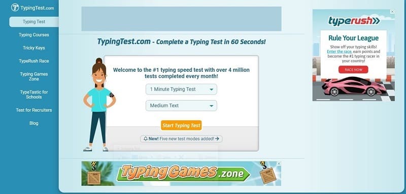 Trải nghiệm tiện ích của TypingTest.com