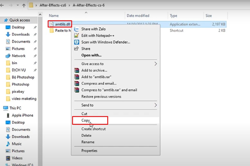 Sao chép file Amtlib.dll kích hoạt After Effects CS6 Sao chép file Amtlib.dll kích hoạt After Effects CS6