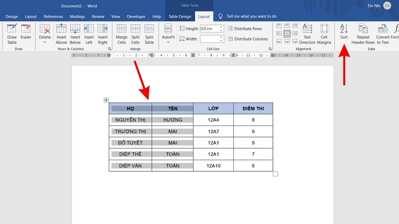 Mở dữ liệu cần sắp xếp và chọn thông tin cần sắp xếp Mở dữ liệu cần sắp xếp và chọn vùng cần sắp xếp