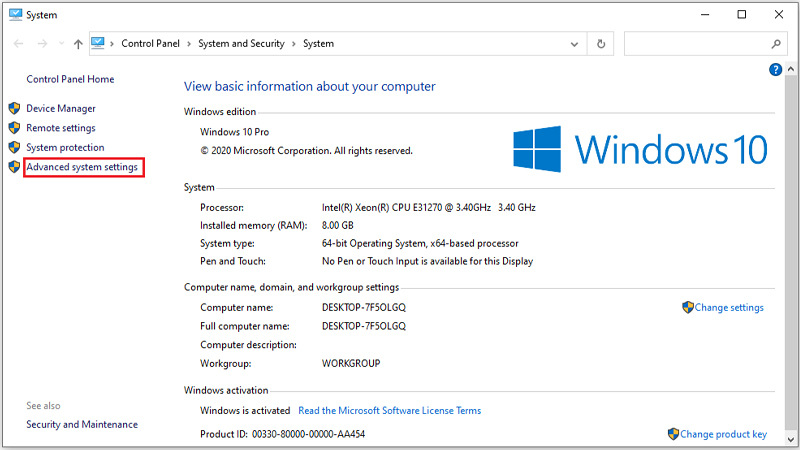 Nhấp chuột chọn Advanced system settings Chọn Advanced system settings
