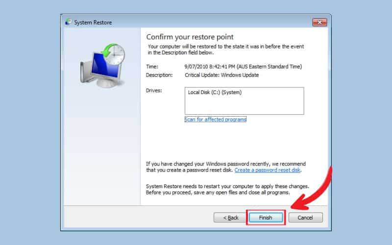System Restore giúp khôi phục hệ thống về trạng thái trước đó