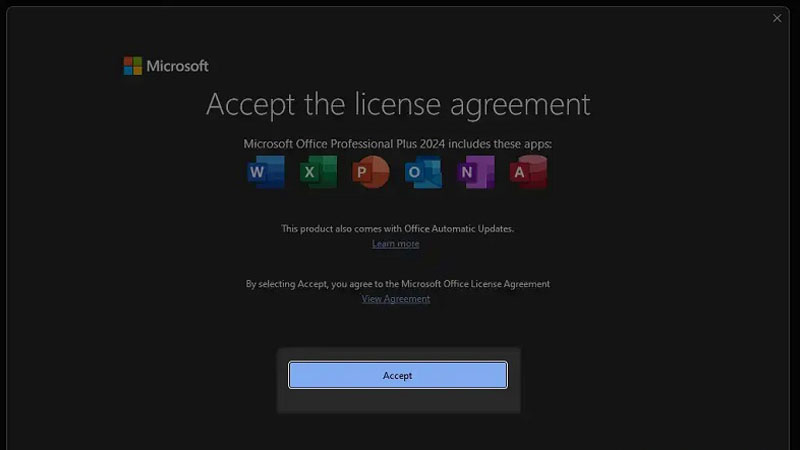 Nhấn Accept là đã hoàn tất thiết lập bộ công cụ lên máy tính Nhấn Accept