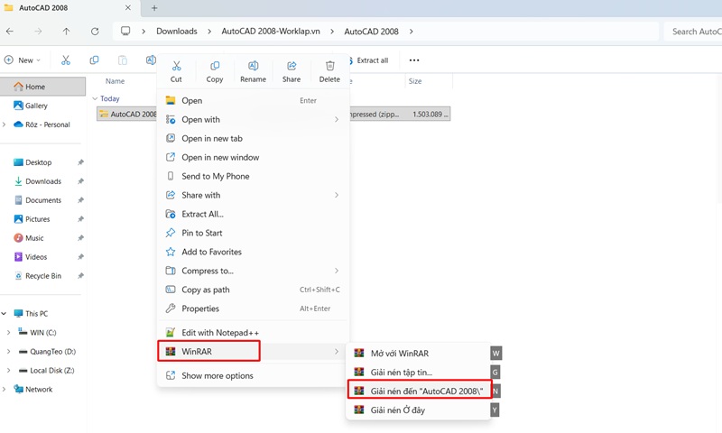 Tải và giải nén file Autocad 2008
