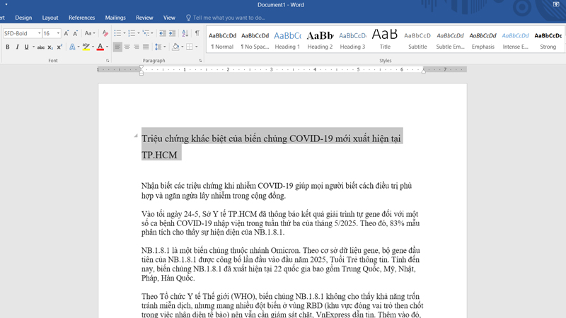 Di chuyển con chuột đến những chương lớn cần tạo mục lục và bôi đen đoạn văn bản đó Bôi đen đoạn văn bản cần làm mục lục