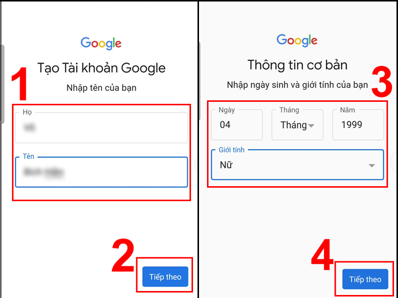 Điền đầy đủ thông tin cơ bản khi tạo tài khoản CH Play Điền đầy đủ thông tin cơ bản