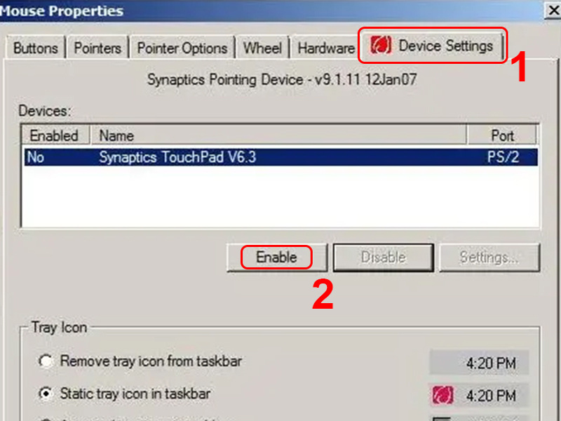 Nhấn Disable để tắt Touchpad