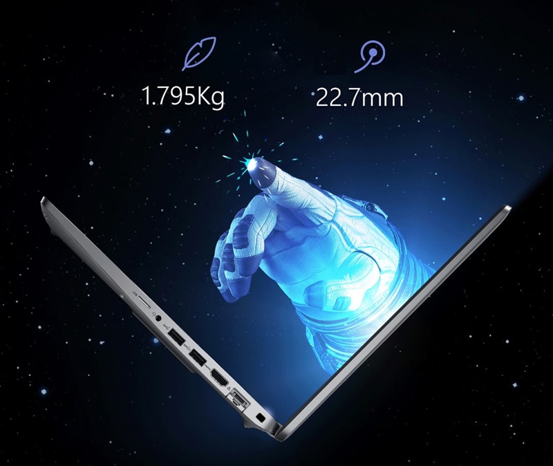 Trọng lượng chỉ 1.79kg, dễ dàng mang theo mọi nơi và làm việc hiệu quả Máy có thiết kế mỏng nhẹ, tinh tế, màu Titan Gray