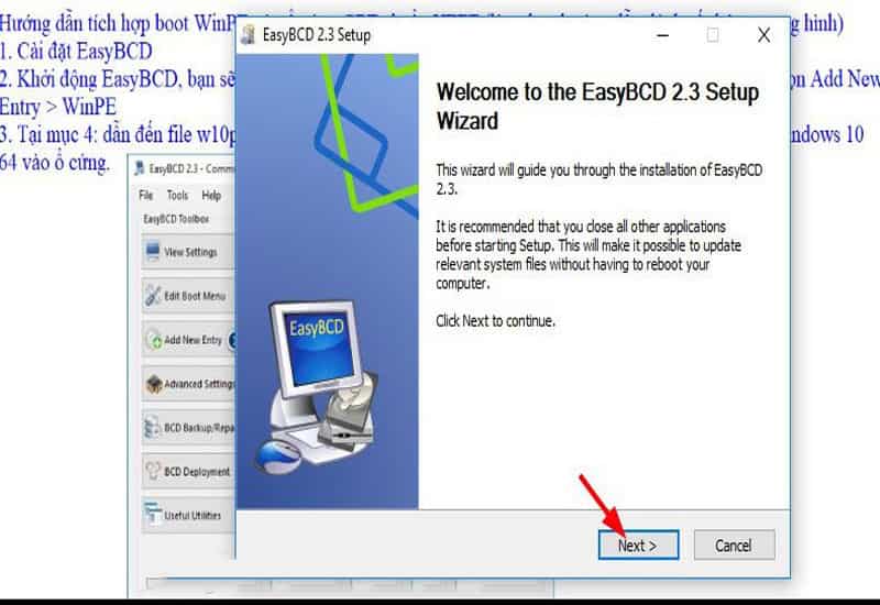tạo menu khởi động WinPE qua EasyBCD Tích hợp WinPE thủ công trên HDD bằng phần mềm EasyBCD